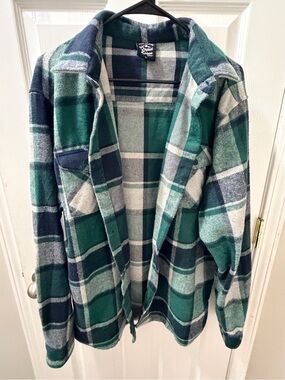 Original Deluxe Green and Navy Plaid Zip-Up Jacket